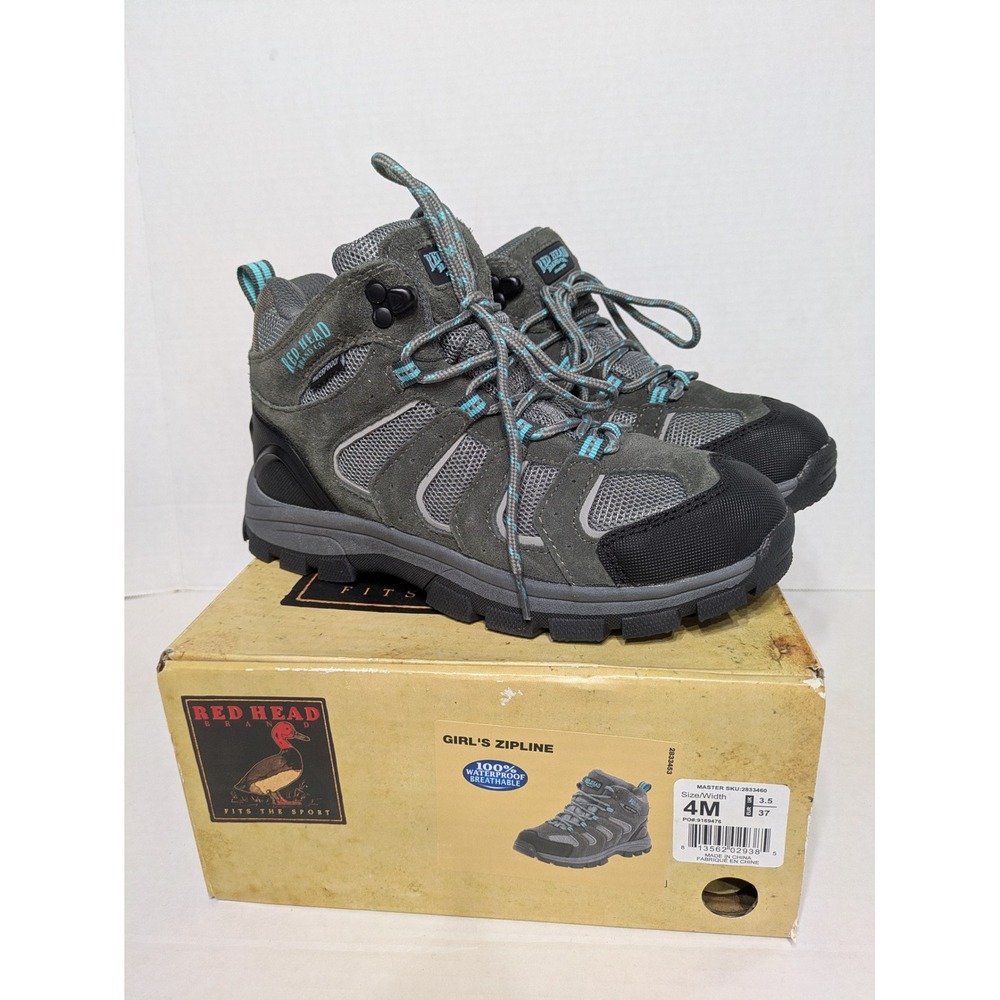 RedHead Girls‎ 4M Boots Zipline Waterproof Hiking Suede Grey Teal NWT 2833460